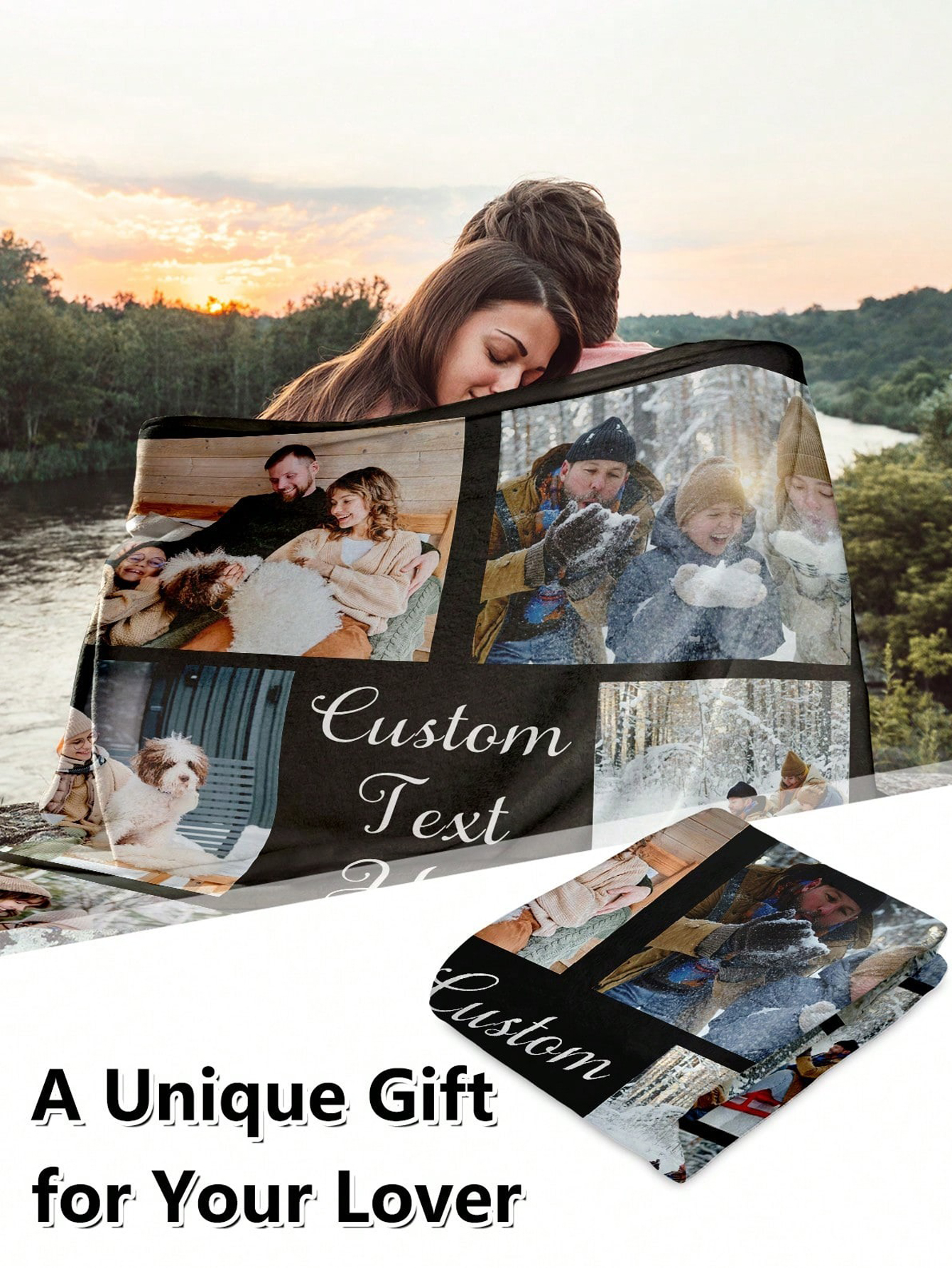 Custom Photo and Text Flannel Blanket Personalized Photo Collage and Text Customization